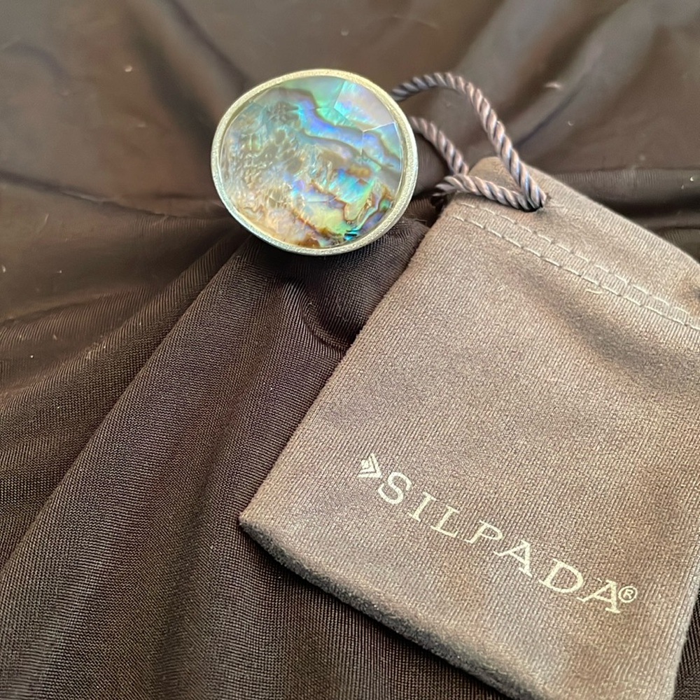 VINTAGE brushed Sterling Silver Abalone “Classic Rock” ring sz 6 R2760